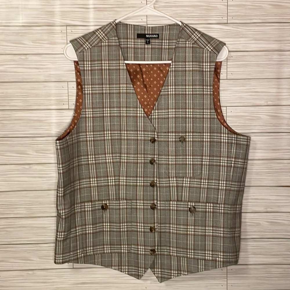 Murano Plaid Vest with Brown Dot Lining